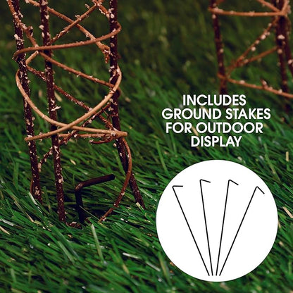 Alpine Corporation 35" Tall Outdoor Lighted Rattan Reindeer Christmas Yard Decoration with 60 Warm White LED Lights for Lawn Display, Brown
