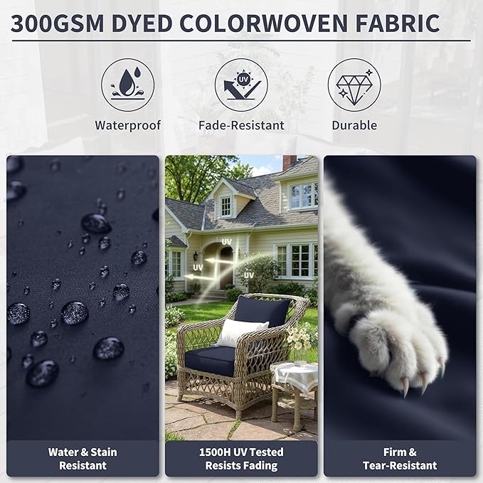 Premium Outdoor Seat Cushion Chair Cushions for Patio Furniture 19 L X 19 W X 4 H Waterproof & Fade Resistant Deep Seat and Backrest Cushion Set with Removable Covers for Chair, Sofa