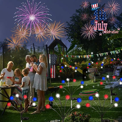 4th of July Decorations, 6 Pack Solar Firefly Lights Outdoor, 36 LED Waterproof Patriotic Decor Garden Lights with 2 Modes for 250th Anniversary National Yard Path Decorations (Red White and Blue)
