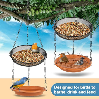 RAINFLOW Hanging Bird Bath for Outdoors - Hanging Bird Feeder for Outside, Platform Bird Water Feeder Bath Tray Wildlife Feeder,Tray for Outdoors Garden Backyard Attracting Wildbirds，2 in 1 Set