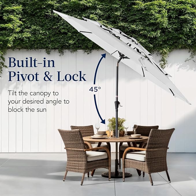 Best Choice Products 10ft 3-Tier Market Patio Umbrella, Outdoor Sun Shade with Tilt, Crank Lift, 8 Ribs for Backyard, Deck, Poolside – Fog Gray