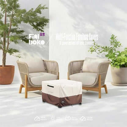 Patio Ottoman Cover,32"L x 32"W x 16"H Square Patio Dining Table Cover for Outdoor Furniture,100% Waterproof 600D Heavy Duty Outdoor Table Cover,Beige&Brow