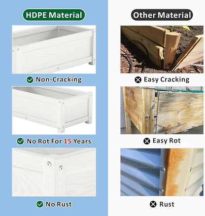 HDPE Raised Planter Box Outdoor,Rot-Resistant and Non-Cracking,Raised Beds for Gardening 29.5 * 14.4 * 9.8 in for Yard,Lawn,Outdoor Planter Boxes Rectangle with Drainage Holes White