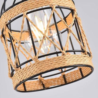 Plug in Pendant Light, Industrial Hanging Light with Plug in Cord Hemp Rope On/Off Switch Farmhouse, Vintage Pendant Light Fixture, Hanging Lamps for Dining Room