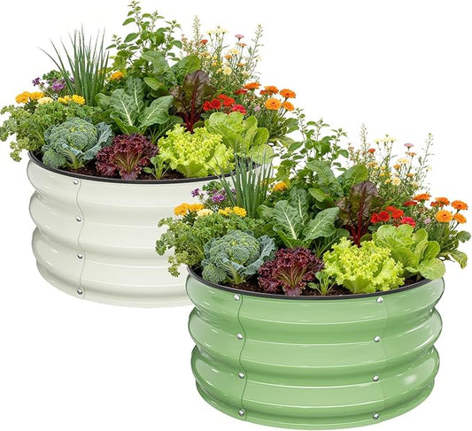 Galvanized Raised Garden Bed 2pcs 2×2×1 FT, Round Metal Raised Garden Bed Outdoor Planter Box with Open Bottom, Rust-Resistant Steel Garden Bed for Vegetables Herbs Flowers, Easy Assembly