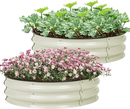 Aoodor 2 Pack 9" Tall 30" Metal Raised Garden Bed, Outdoor Planter Box and Raised Garden Kit for Vegetables, Flowers, Arugula and Herbs, Beige