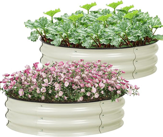 Aoodor 2 Pack 9" Tall 30" Metal Raised Garden Bed, Outdoor Planter Box and Raised Garden Kit for Vegetables, Flowers, Arugula and Herbs, Beige