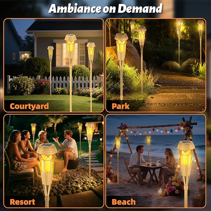 Solar Outdoor Lights – Torches with Flickering Flame for Garden Decor, Waterproof Garden, Outdoor Patio & Pathway Yard Decorations with Flame Torches - 4 Pack