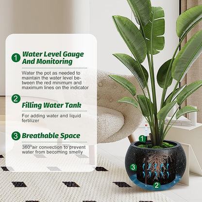 11.3 H x 13.4 " Dia Round Self Watering Pots, Self Watering Pots for Indoor Plants, Plant Pots with Built-in Drainage and Water Level Monitor, for Patio, Porch, Living Room, or Home Office - White Dot