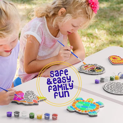 Dan&Darci Stepping Stones Painting Kit for Kids, 5 Paint Your Own Garden Stones with Paints and Brushes, Crafts for Kids Ages 6-8