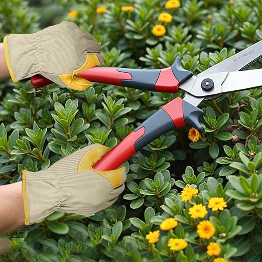 Gardening Gloves, Garden Gloves for Women and Men, Thorn Proof Working Gloves, Durable Leather Work Garden Gloves for Yard & Outdoor Work, Golden, XL