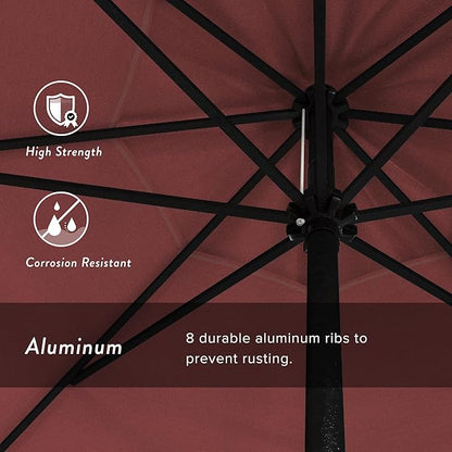 California Umbrella 9' Rd Aluminum Patio Umbrella, Crank Lift, Auto Tilt, Black Finish, Sunbrella Hot Pink