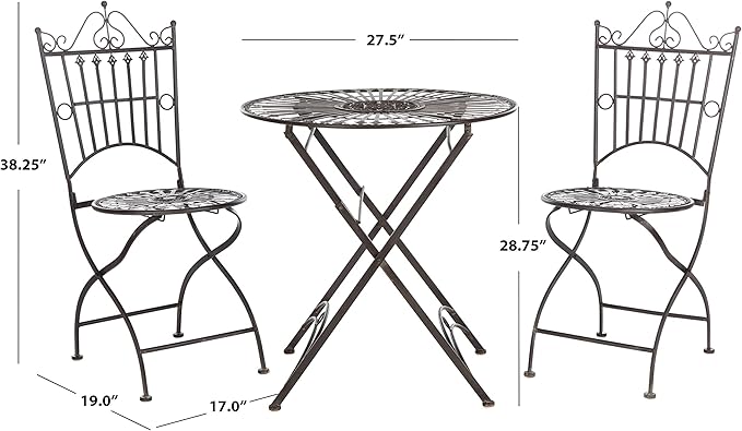 SAFAVIEH PAT5020A Outdoor Collection Belen Pearl White 3-Piece Bistro Set