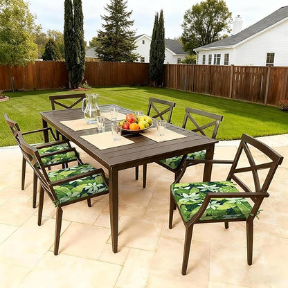 LVTXIII Outdoor Chair Cushions 19"x19"x2" Pack of 2, Water-Repellent Square Corner Memory Foam Seat Cushions with Ties for Garden Patio Furniture, Jungle Leaves