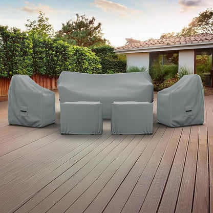 Covers & All Patio Furniture Cover Set, 5 Piece Outdoor Furniture Covers, Water-Repellent UV & Weather Resistant Covers for Sofa, Chairs & Ottomans with Elastic & Padded Handles
