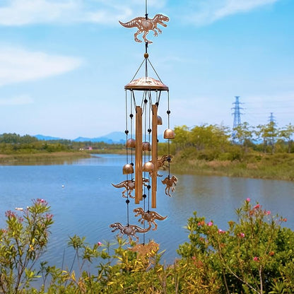 Dinosaur Wind Chimes for Outside, Metal Windchimes Outdoors, Dinosaur Gifts for Women/Men, Memorial/Birthday Gifts, Garden Decor for Outside, Patio or Yard, Durable Chimes for Outdoors