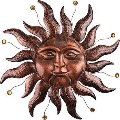 Metal Wall Art Decor Outdoor Inside with Sun Face, 26 Inch Large Outside Sun Metal Decorations Hanging on House, Living Room, Bedroom, Patio, Fence, Yard