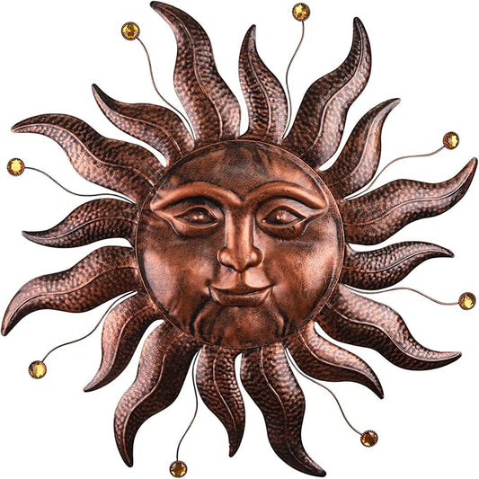 Metal Wall Art Decor Outdoor Inside with Sun Face, 26 Inch Large Outside Sun Metal Decorations Hanging on House, Living Room, Bedroom, Patio, Fence, Yard