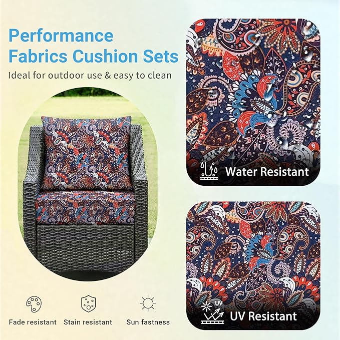 Outdoor Cushions for Patio Furniture,Outdoor Seat Cushion Set 24 x 24 x 5.75 Inch,Waterproof & Fade Resistant Outdoor Chair Cushions,Patio Chair Cushion, Artistic Floral