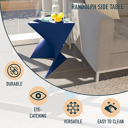 LeisureMod 15.75" Stackable Weather-Resistant Plastic Triangular Side Table - Accent End Table for Indoor & Outdoor Use (Navy Blue, Set of 4)