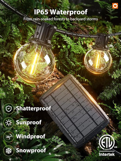 addlon 150FT Solar String Lights Outdoor Waterproof with Remote, Dimmable Commercial Grade Solar Powered String Lights with 80 LED Bulbs, Hanging Light for Camping Backyard Party Decor