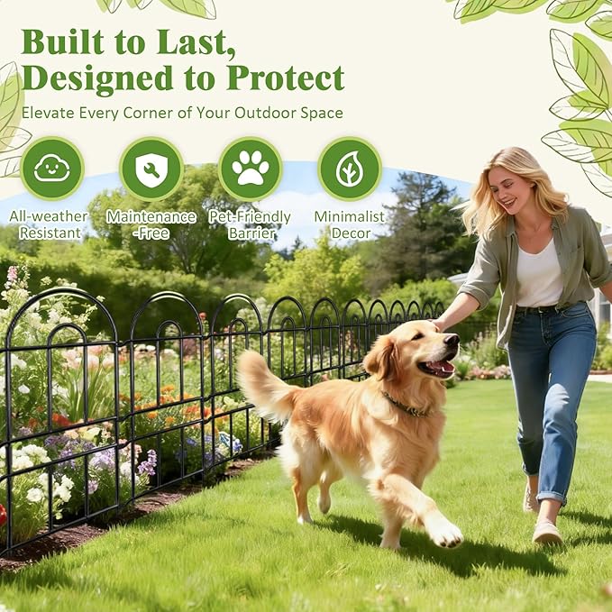 Garden Fence 32in(H) x 8.25ft(L), 9 Pack Rustproof Metal Garden Border Fence, No Dig Animal Barrier for Dog, Decorative Arched Flower Bed Edging Panels for Yard, Patio & Landscaping