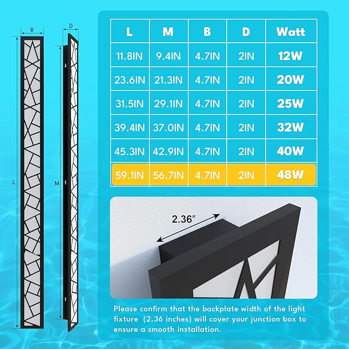 Outdoor Wall Lights 59.1inch Modern Outdoor Wall Sconce LED Long Wall Sconces Black Front Porch Light Waterproof Led Wall Light IP67 3000K Exterior Lighting fixtures