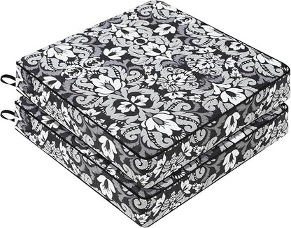 Favoyard Outdoor Chair Cushion 19 x 19 x 3 In Waterproof Pattern Fade Resistant Cushions for Patio Furniture with Removable Cover Attach Straps 28D Foam Insert Cushions Pads for Seat Sofa Couch 2 Pack