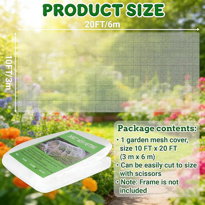 10FT x 20FT Garden Netting Ultra Fine Mesh Netting Plant Cover Insect Bird Netting Barrier for Garden Protection Row Cover for Raised Beds/Greenhouse Vegetables Fruits Flowers Trees