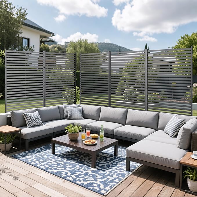 Outdoor Privacy Screens Freestanding, 72" H×48" W Metal Privacy Fence Screen for Outside, Rustproof Privacy Panels Privacy Wall, Decorative Fences for Patio, Deck, Lawn Garden, Backyard