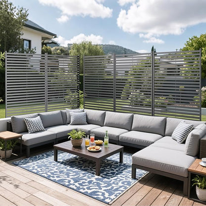 Outdoor Privacy Screens Freestanding, 72" H×48" W Metal Privacy Fence Screen for Outside, Rustproof Privacy Panels Privacy Wall, Decorative Fences for Patio, Deck, Lawn Garden, Backyard