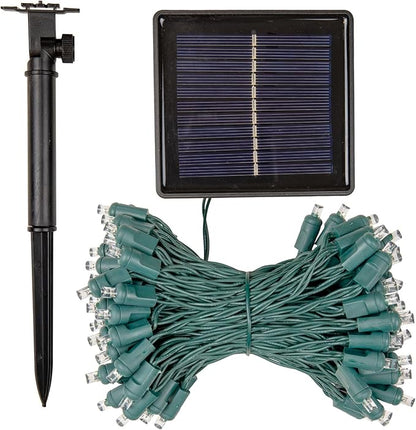 Novelty Lights 100 Light Solar Powered LED Outdoor Mini Light String, 50 Feet on Green Wire, Pure White 5mm Bulbs, Automatic Dusk to Dawn Operation