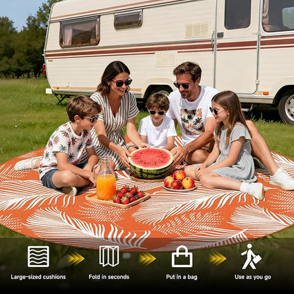 Pauwer Waterproof Outdoor Rug 8ft, Reversible Plastic Straw Patio Camping Rug, Indoor Outdoor RV Mat Carpet for Deck, Camper, Porch, Balcony, Backyard, Picnic, Leaf Orange