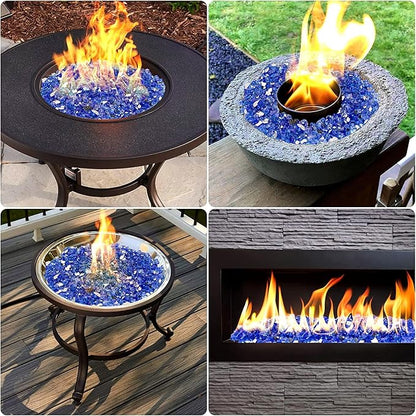 Mr. Fireglass 10 Pounds Fire Glass - 1/4 Inch High Luster Reflective Tempered Glass Rocks for Fireplace Fire Pit Table and Landscaping, Cobalt Blue