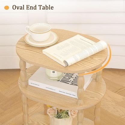 MaxSmeo End Table, Small Oval Side Table for Small Spaces, Modern Night Stand Accent Table for Living Room, Bedroom, Natural