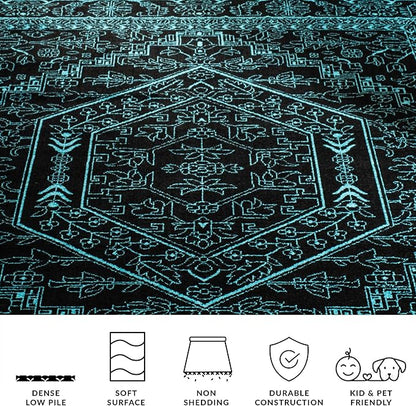 Safavieh Adirondack Collection Runner Rug - 2'6" x 6', Black & Teal, Oriental Medallion Design, Non-Shedding & Easy Care, Ideal for High Traffic Areas in Living Room, Bedroom (ADR108K)