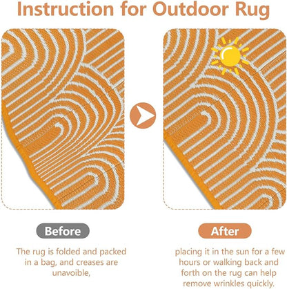 Anidaroel Patio Rugs Outdoor 6’x9’ Clearance Waterproof, Reversible Rainbow Outdoor Plastic Straw Outside Rugs, RV Outdoor Rugs for Camping, Porch, Balcony, Backyard (Orange,6‘X9')