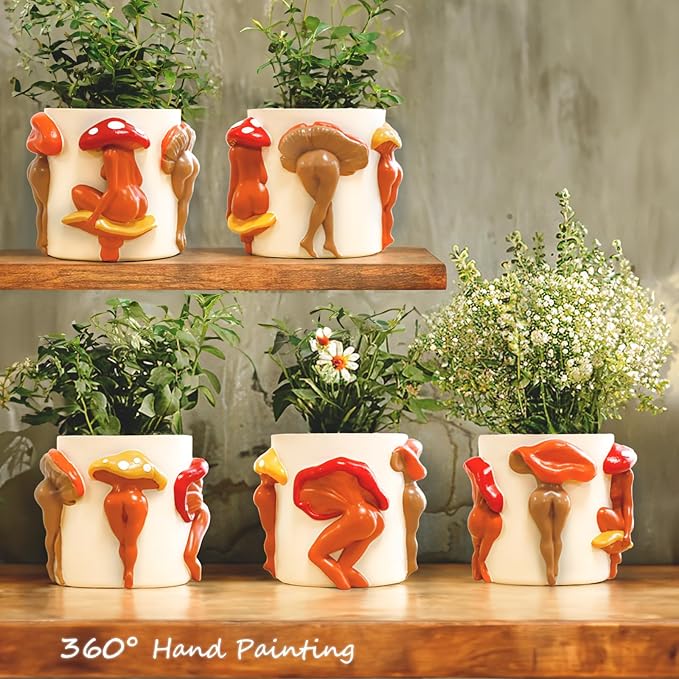 GUGUGO Mushroom Female Body Planters, Quirky Unique Cute Plant Pots and Funny Boho Eclectic Home Decor, Mushroom Butt Flower Pots, Indoor Succulent Planter, Modern Aesthetic for Decorating, Purple