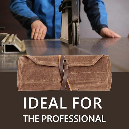 Tool Roll,10Slots Tool Roll Up Pouch,Heavy Duty Waxed Canvas Tool Roll Bag,Chisel Wrench Spanner Roll Tool Pouch with Leather Rope,Tool Roll Organizer for Mechanic Electrician Plumber Carpenter