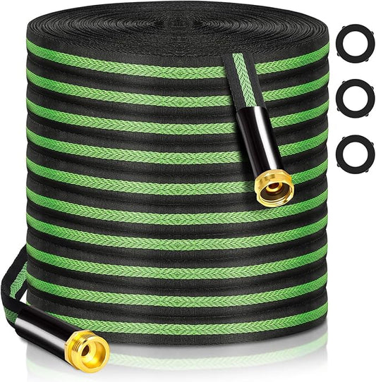 Garden Hose 50 ft Flexible Water Hoses Non-Expanding Lightweight Portable No Kink High Pressure Flat Fabric 3/4” fittings Leak-proof Durable Pipe for Outdoor Outside Yard Lawn Patio Watering Car Wash