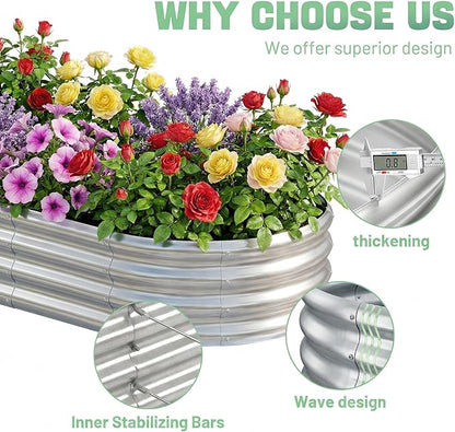 AHEONLAR 3 Pack 6×3×1ft Galvanized Raised Garden Bed, Oval Metal Garden Bed Planter Boxes Outdoor, Durable Raised Garden Beds Outdoor for Vegetables, Flowers, Silver