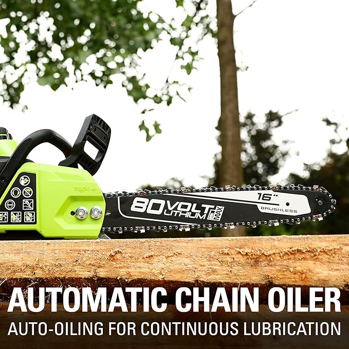 Greenworks 80V 16" Brushless Cordless Chainsaw (Great For Tree Felling, Limbing, Pruning, and Firewood / 75+ Compatible Tools), Tool Only