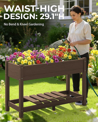 SERWALL Raised Garden Bed Set of 2, HDPE Raised Bed for Gardening All Weather Use- Brown