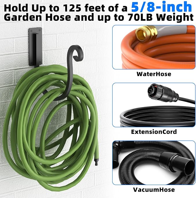 Garden Hose Holder Wall Mount,Heavy-Duty Wall Mount Water Hose Holder for Outside Water Hose Storage,Hose Reel Hooks for Garden(2 Pack)