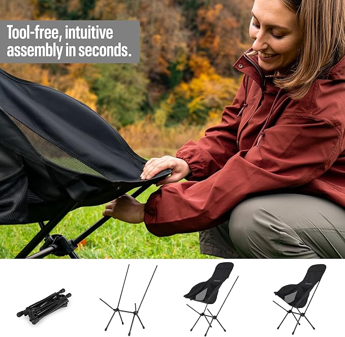 TSE HC100 Camping Chair, 3.36lbs Lightweight Folding Chair with Cup Holder, Portable and Easy to Carry for Camping, Beach, Hiking, Urbain, Festival or Garden (Black/Blue)