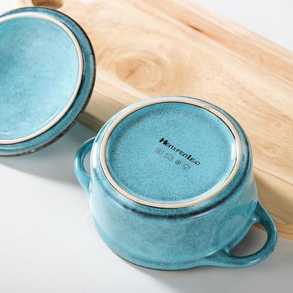 12 oz Mini Cocotte Set of 4, Ceramic Casserole Dishes with Lids & Handles | Reactive Glaze, Individual Baking & Serving, Ideal for Pot Pies, French Onion Soup, Casseroles & Baked Pasta, Oven Safe