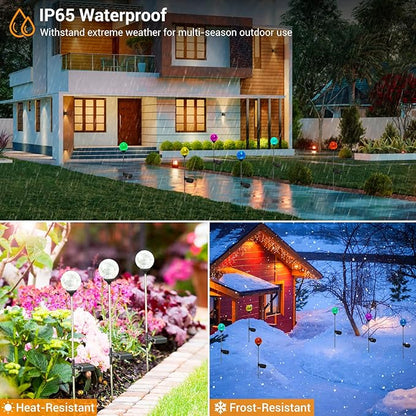 OxyLED Solar Globe Lights Outdoor 4 Pack Garden Stake Lights Waterproof Cracked Crystal LED Color Changing Solar Pathway Lighting Auto On/Off for Landscape Patio Yard Christmas Decoration