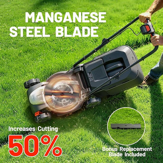 Litheli 14 Inch Battery Lawn Mower, Lightweight Push Mower with 5.0Ah Battery, Easy-Start Cordless Grass Cutter for Small Yards