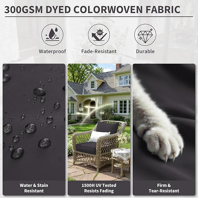 Premium Outdoor Seat Cushion Chair Cushions for Patio Furniture 22 L X 22 W X 4 H Waterproof & Fade Resistant Deep Seat and Backrest Cushion Set with Removable Covers for Chair, Sofa