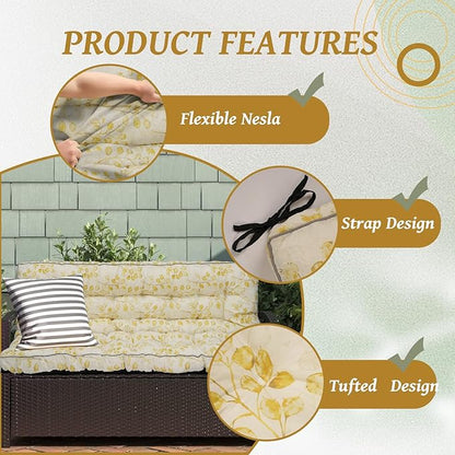 2/3 Seater Swing Replacement Cushion, Waterproof Porch Swing Cushions with Backrest, Thickened Bench Cushions for Outdoor Furniture, for Outdoor Patio Swing (Yellow Leaves, 63 * 40in)